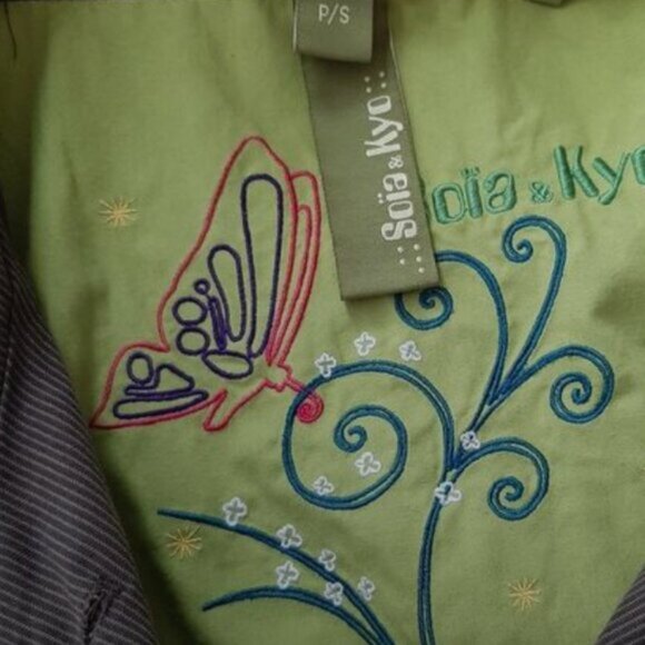 SOIA & KYO / Cotton Pin Stripe Pattern Peacoat Jacket Short Coat Brown Sz S - Picture 14 of 15